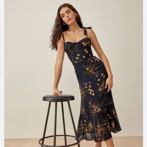 Reformation Black Floral Midi Dress